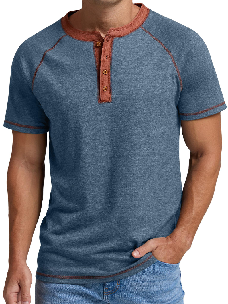 Men's Knitted Contrast Color Short Sleeve T-Shirt
