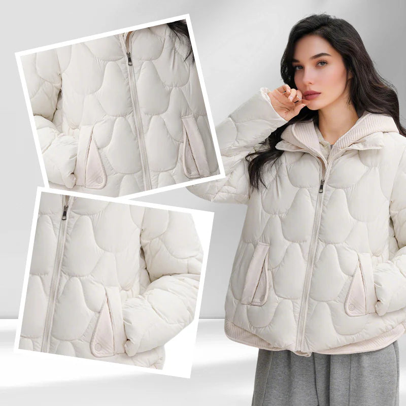 Short warm winter jacket for women – quilted jacket with hood and pockets