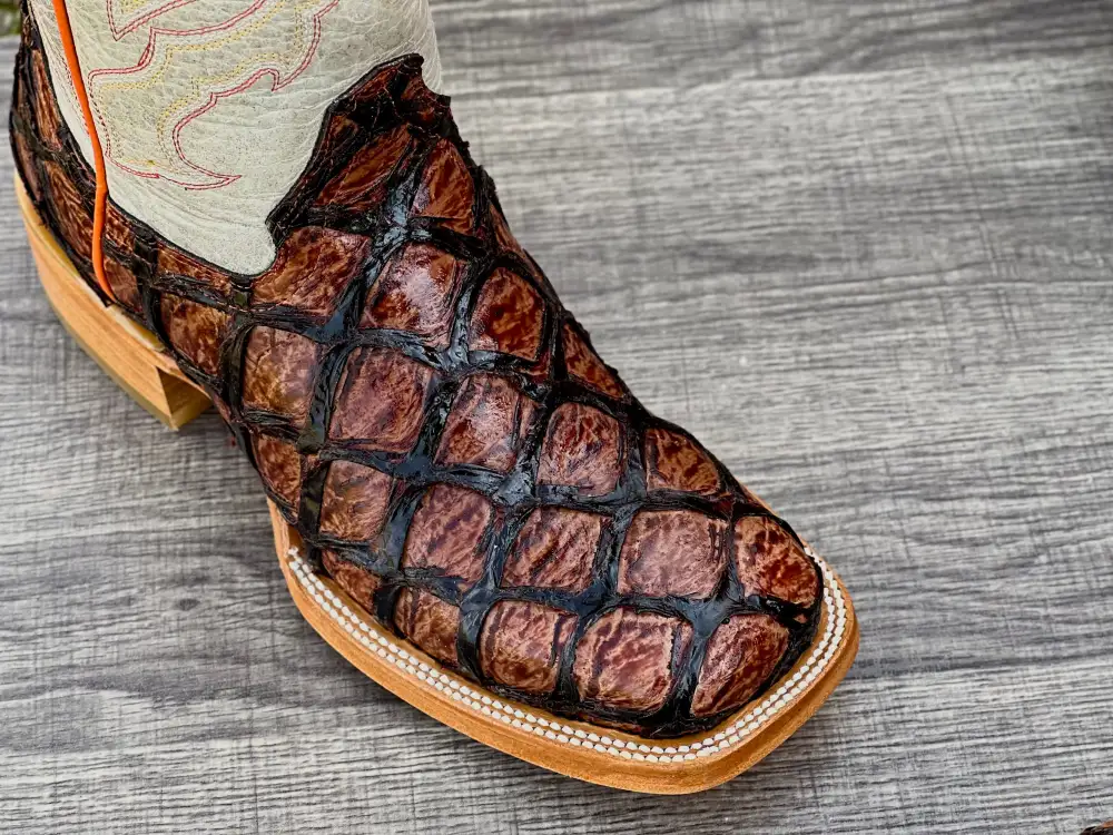 Men’s Cognac Pirarucu Leather Boots With White Shaft