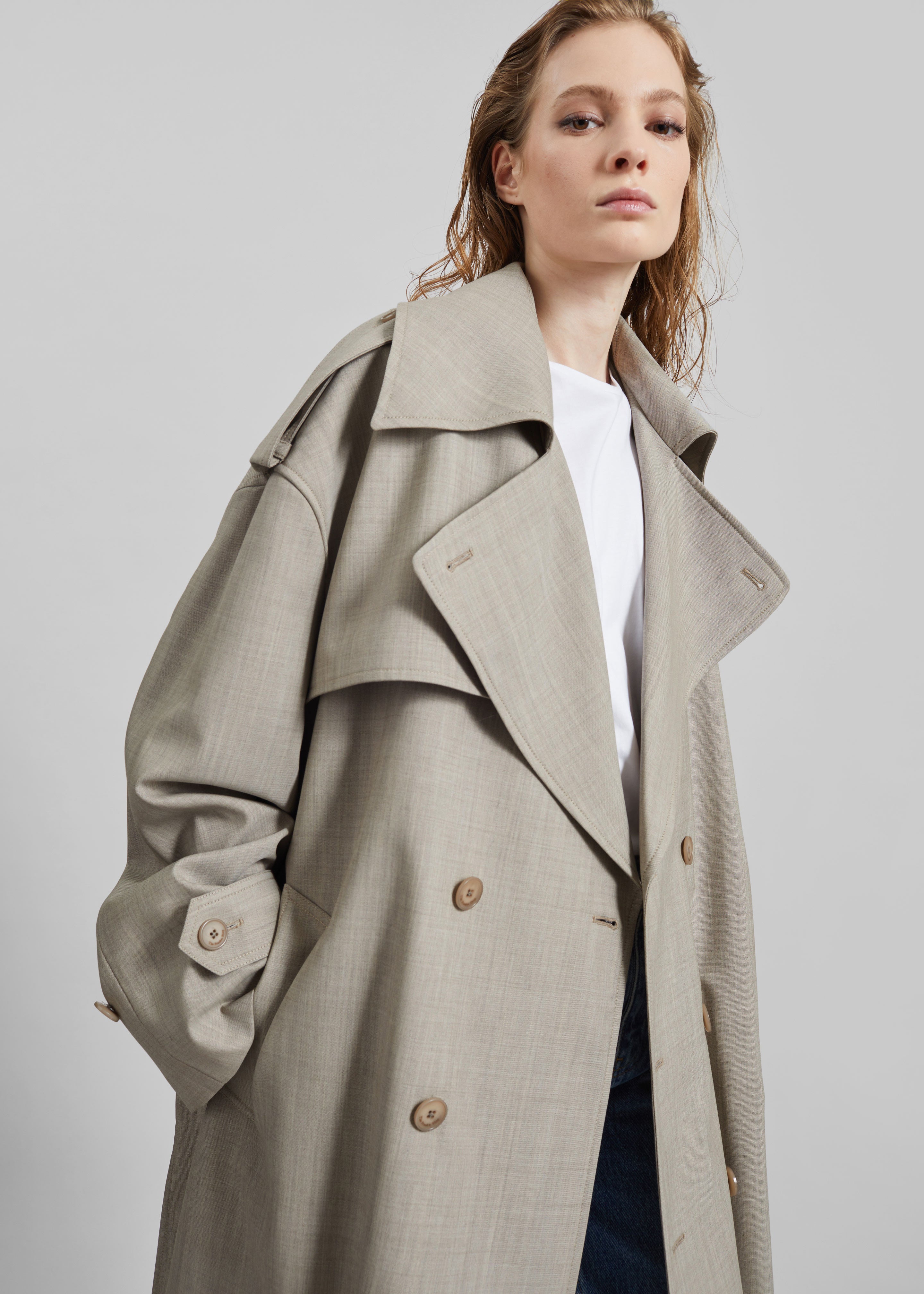 Dursley Oversized Trench Coat - Beige Melange