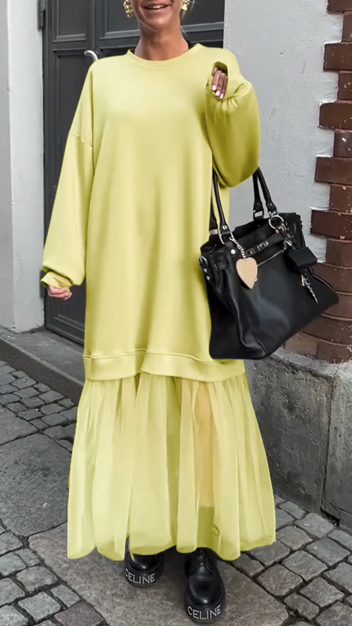 Women's Round Neck Lace Stitching Casual Dress