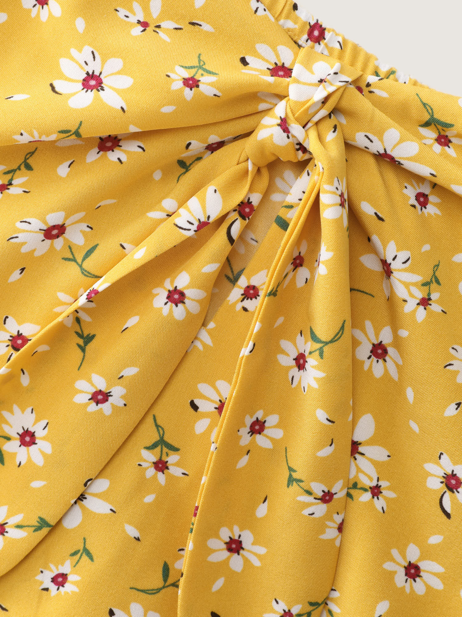 Knotted Front Daisy Floral Print Midi Dress