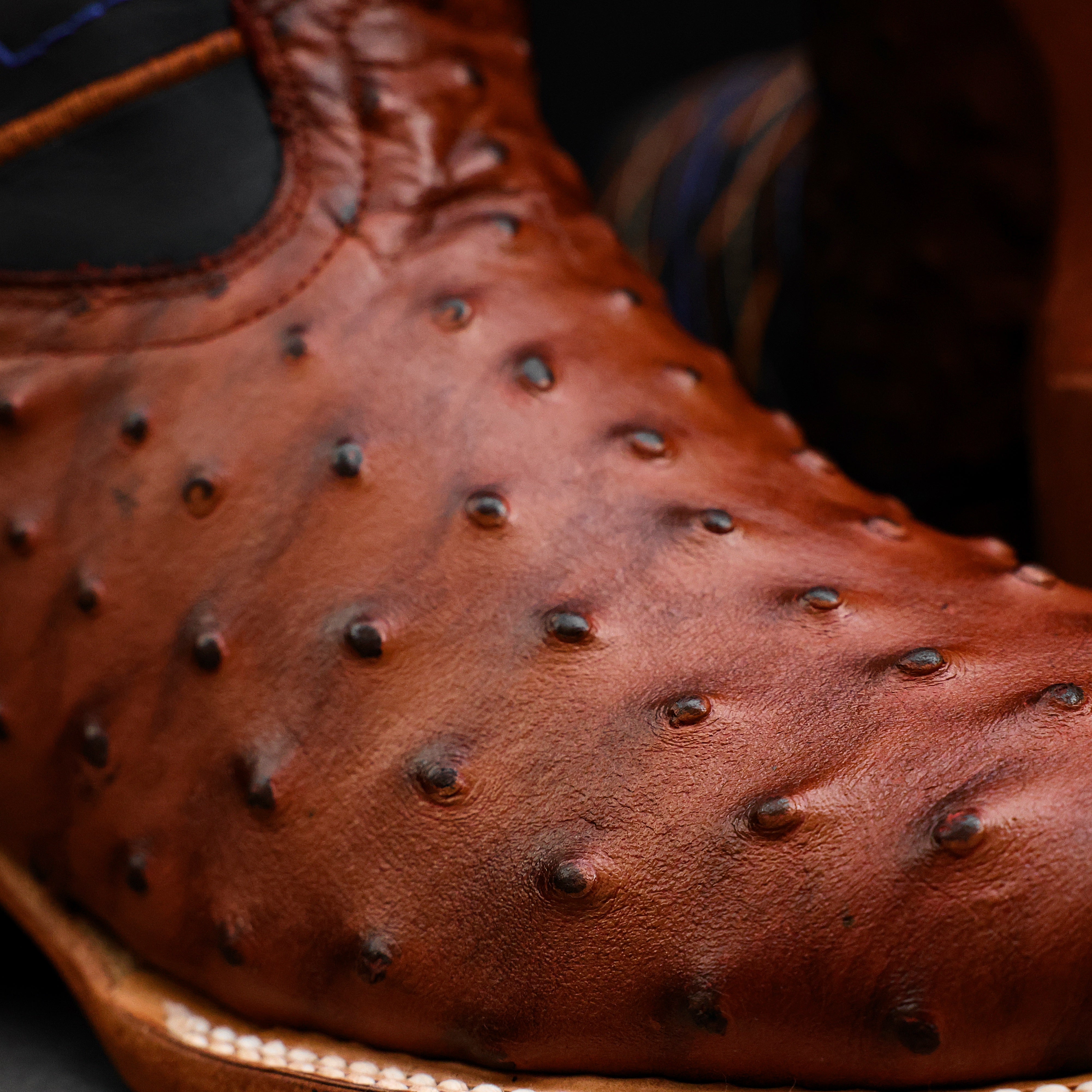 Cognac Ostrich Leather Boots - Square Toe