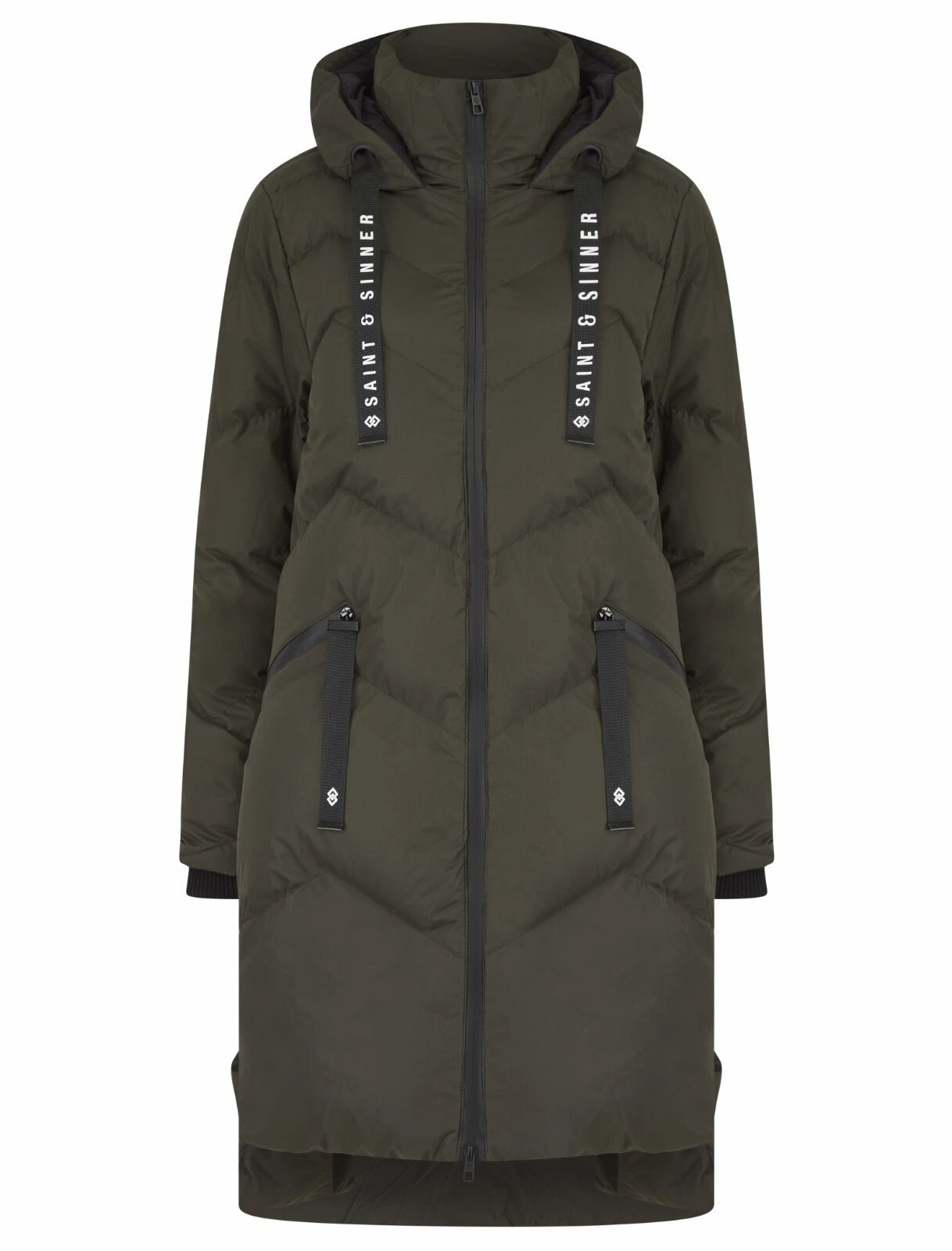 Womens Ladies Long Quilted Padded Winter Coat Hooded Puffer Jacket Zip Pockets