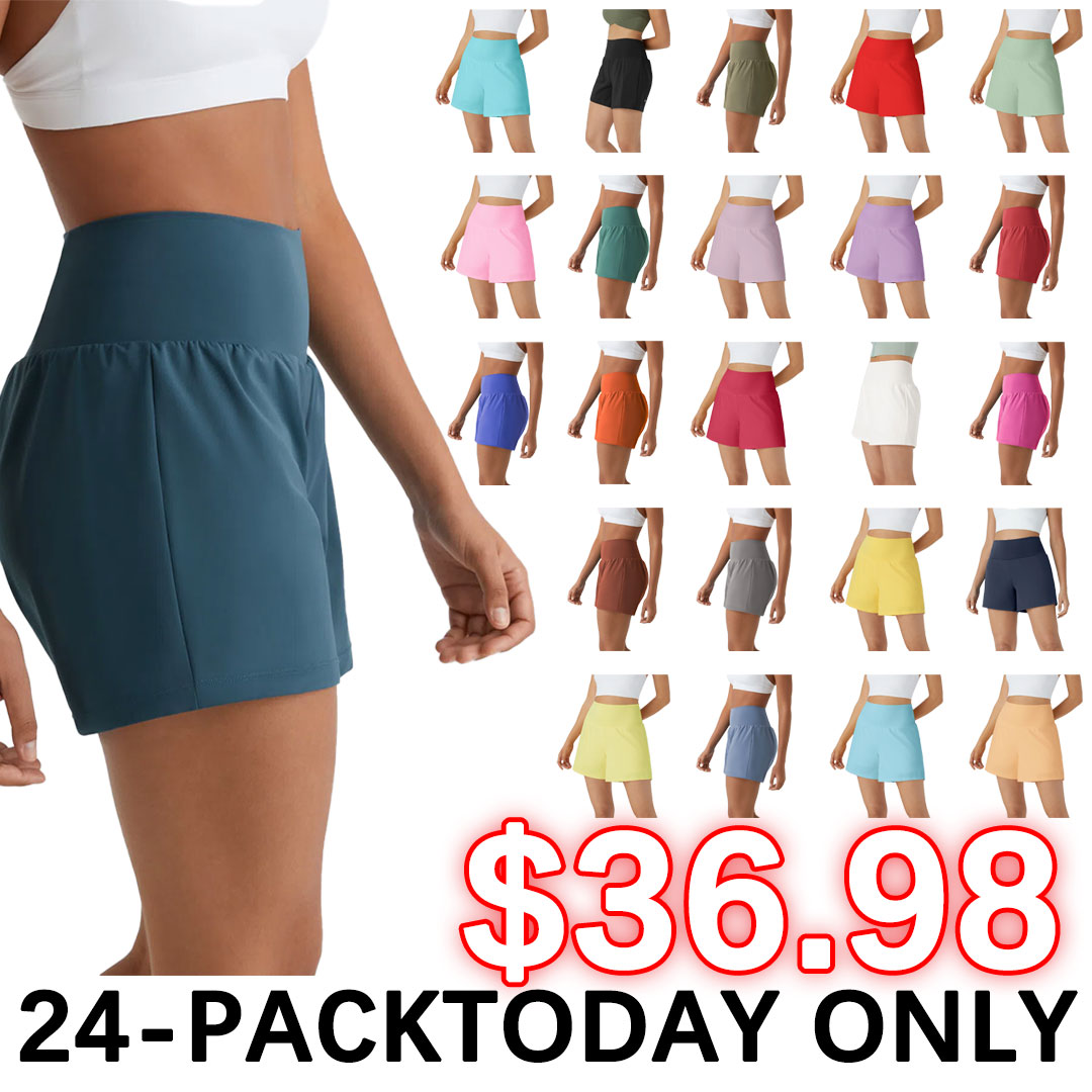 💝Last Day Promotion⚡12 piece ultra high waist back pocket and side hidden pocket 2 in 1 Yoga shorts