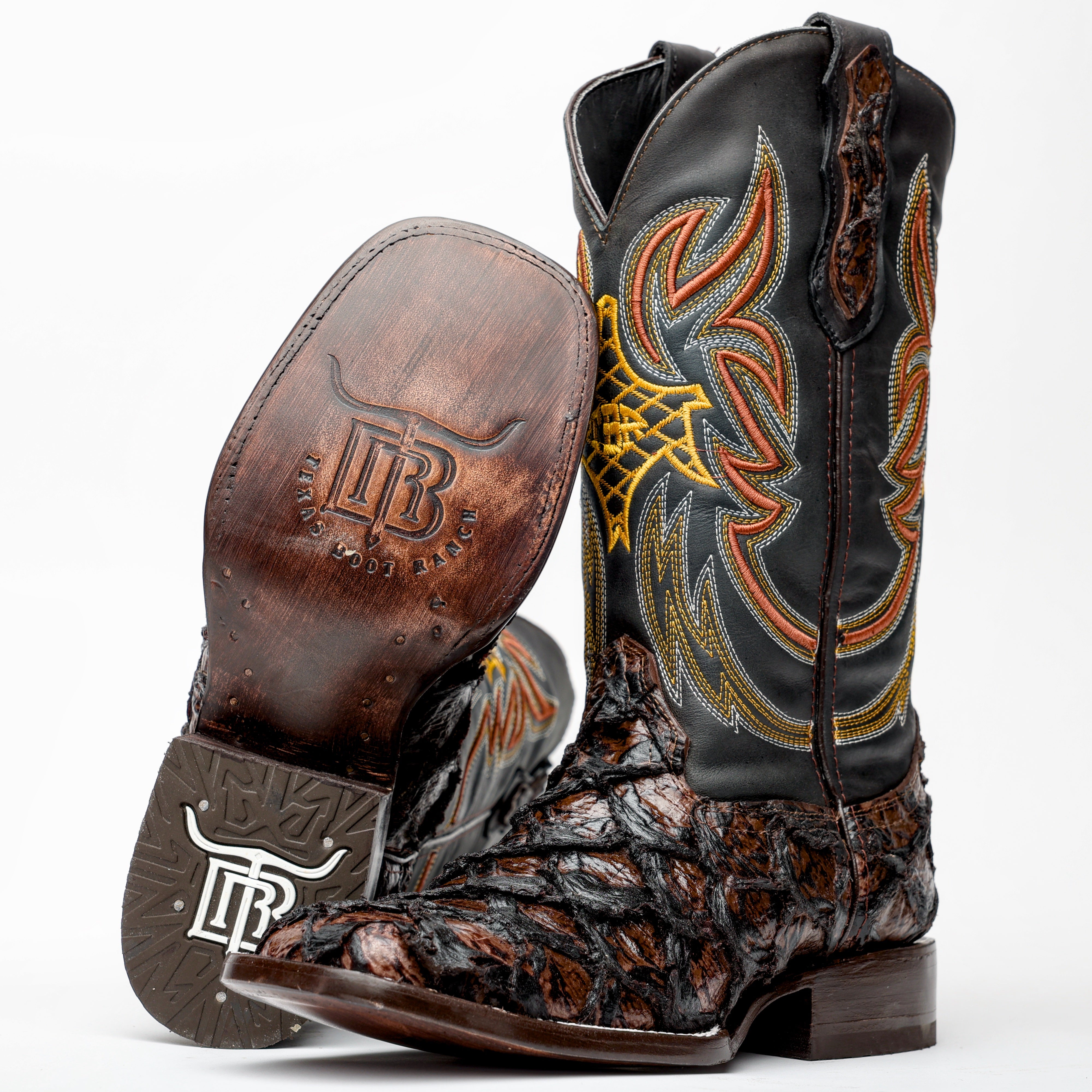 Brown Jumbo Pirarucu Leather Boots - Square Toe