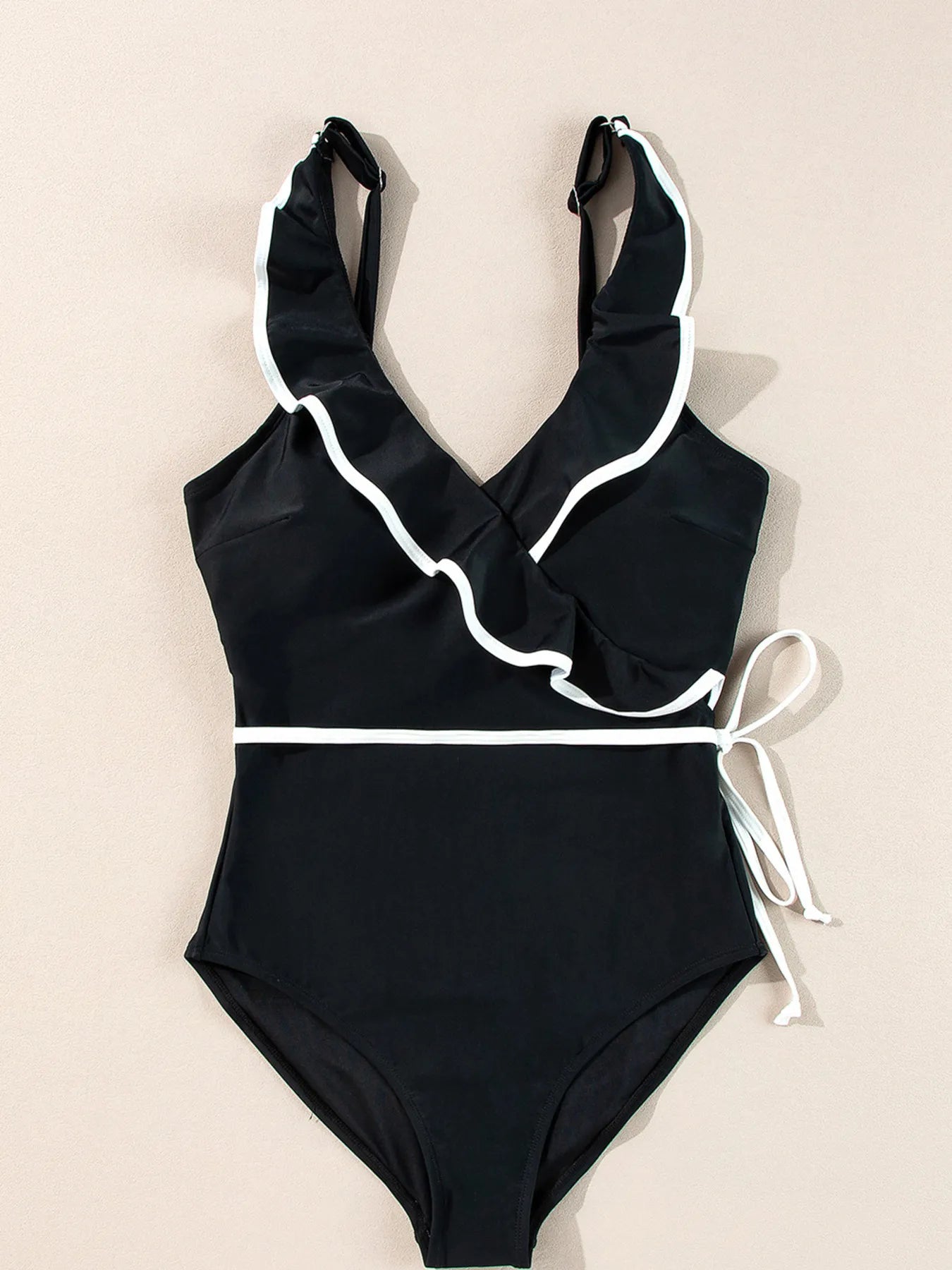 Ruffle Trim V-Neck One-Piece Swimsuit