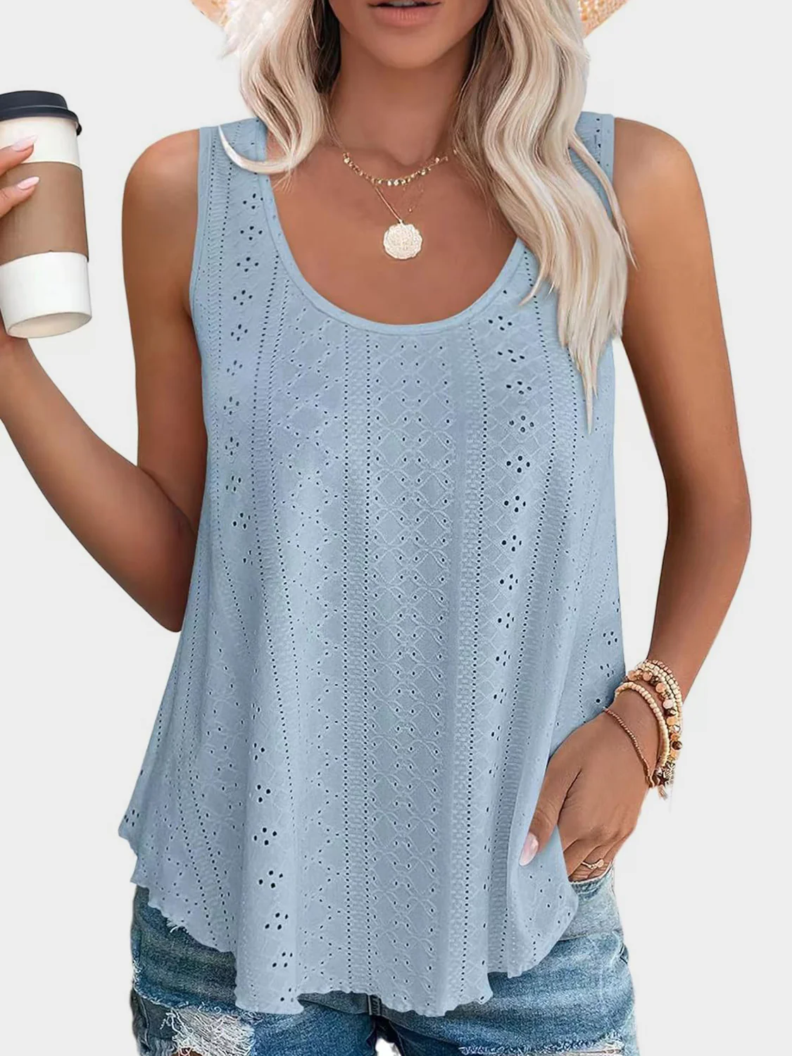 Eyelet Round Neck Tank (multiple color options)