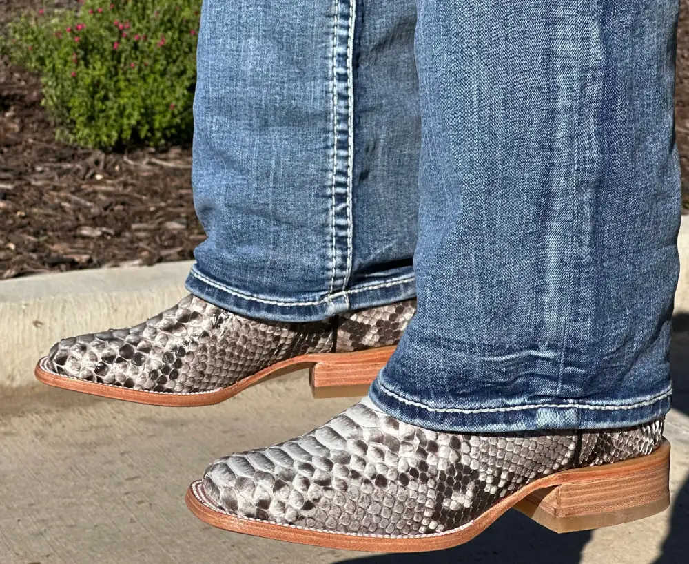 Men’s Natural Python Exotic Boots With Bule Shaft