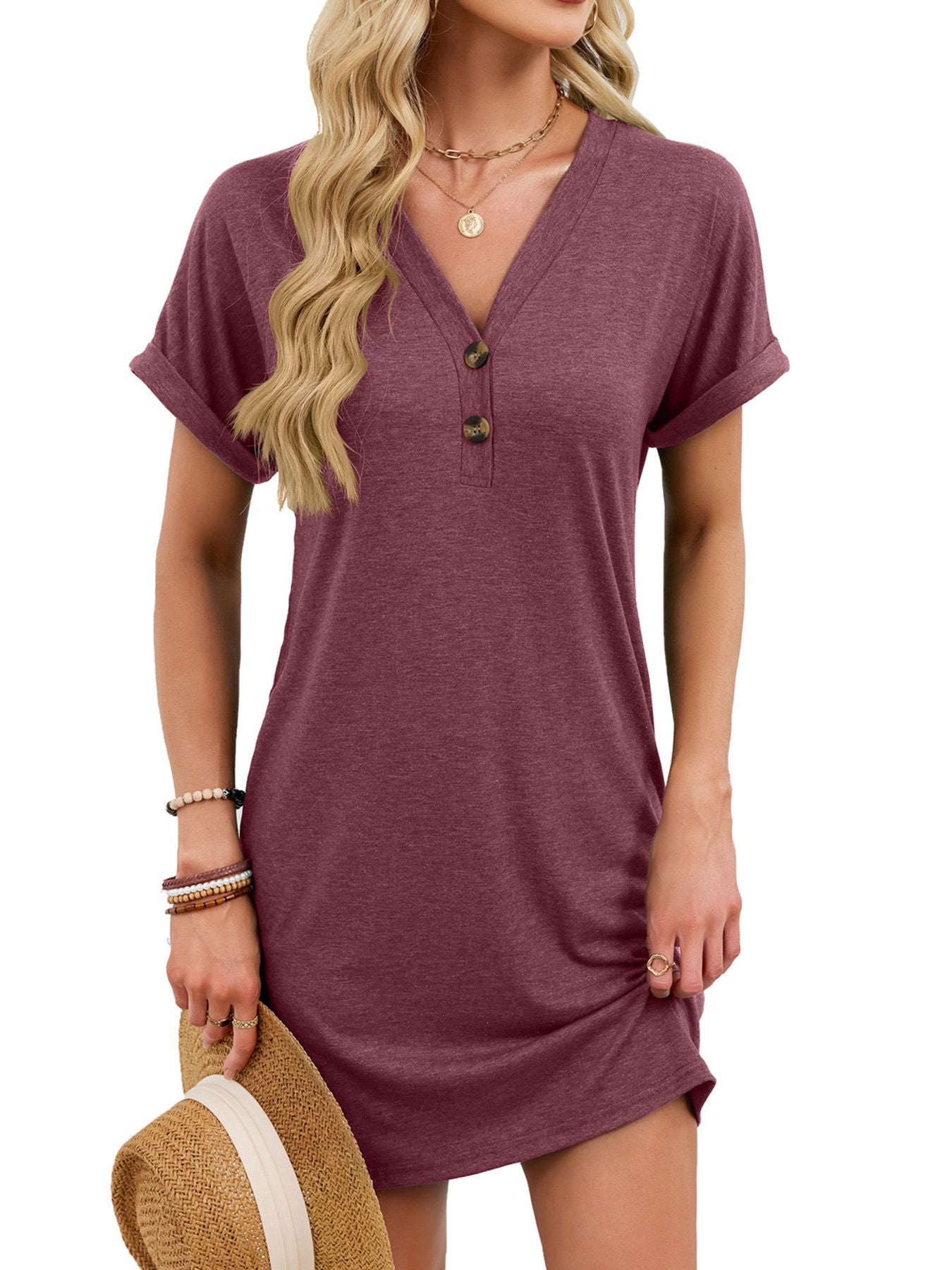 Casual V-Neck Short Sleeve T-Shirt Dress