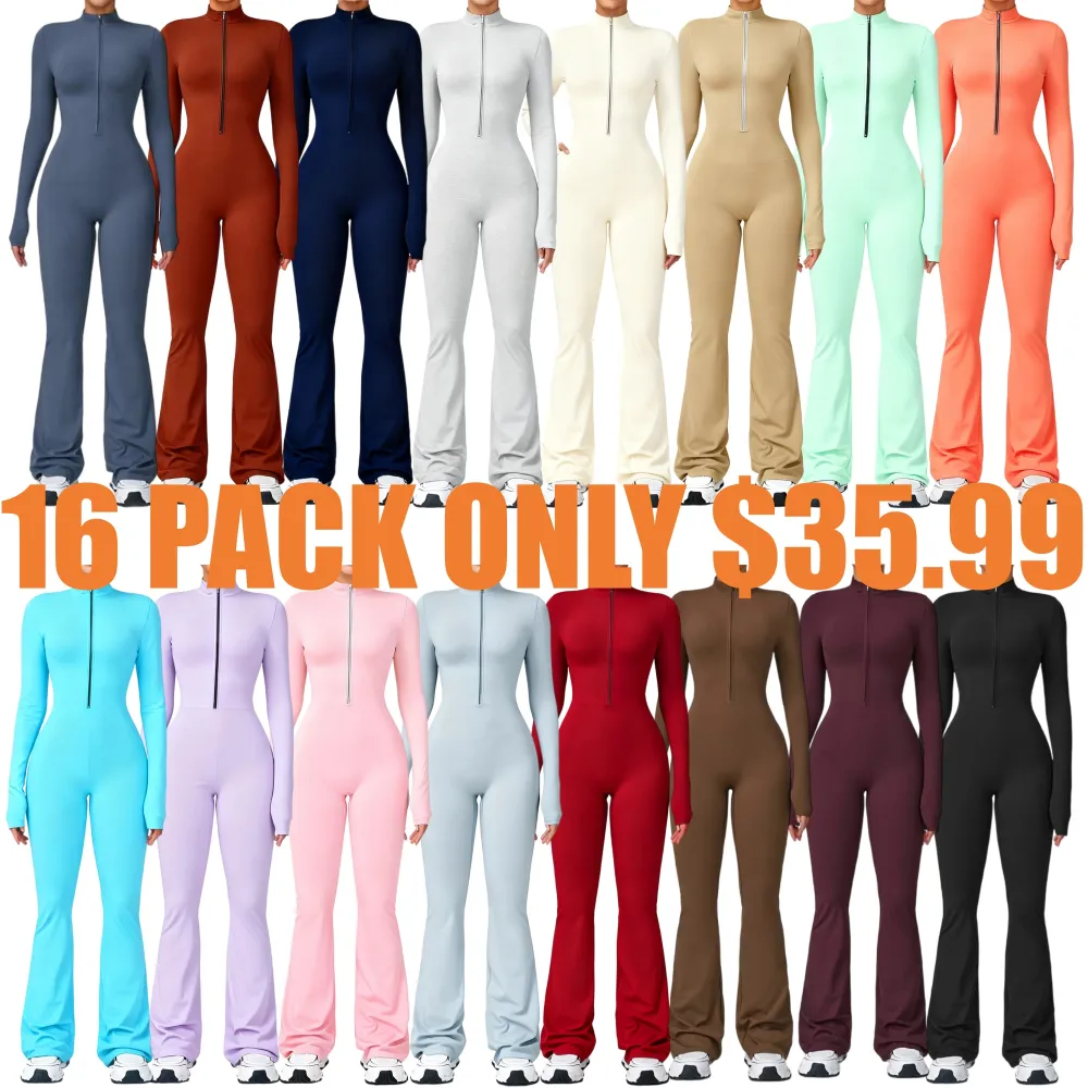 Women's Long Sleeve Flared Sports Jumpsuit