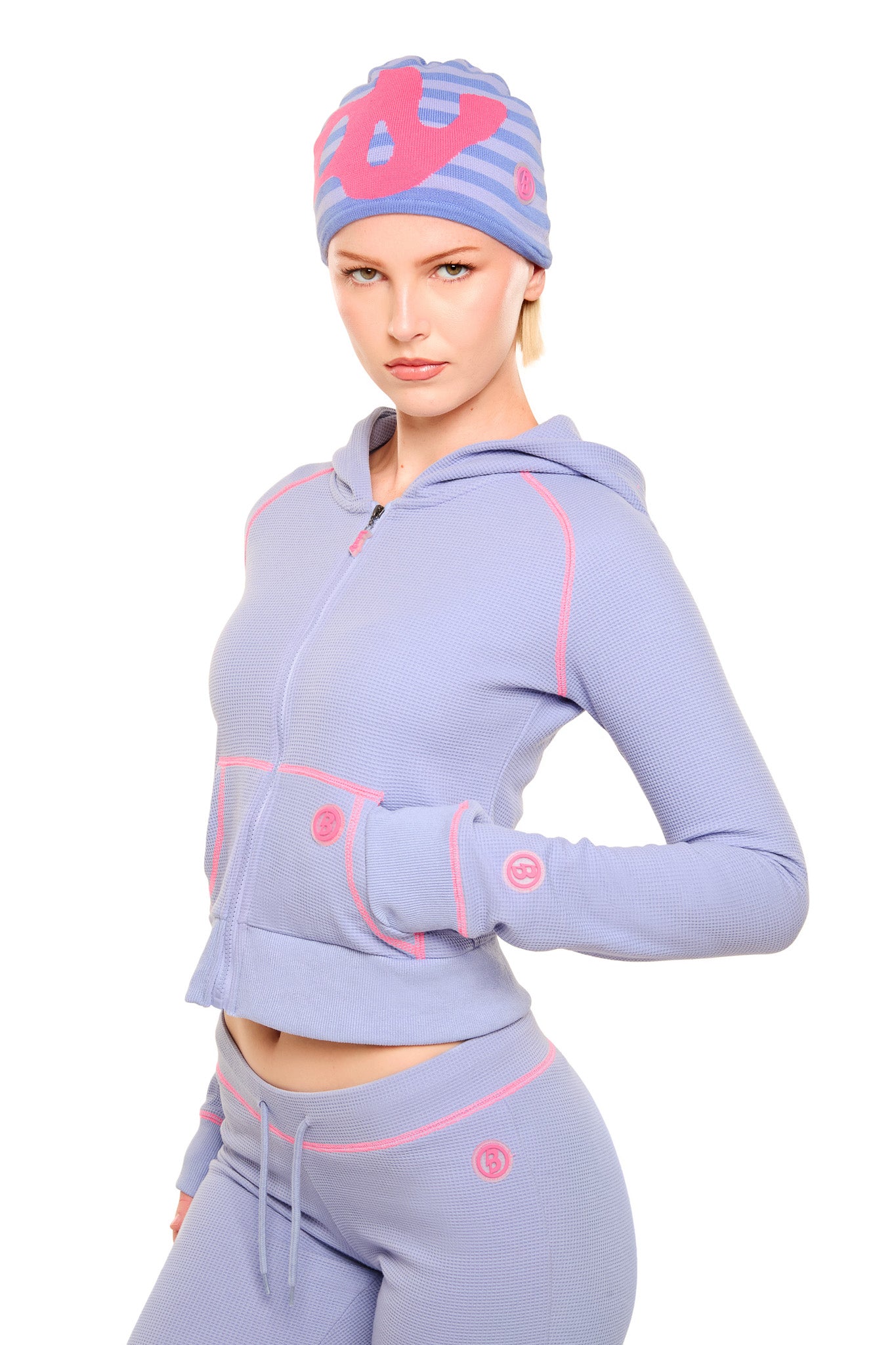 WAFFLE KNIT HOODIE (LAVENDER/PINK)