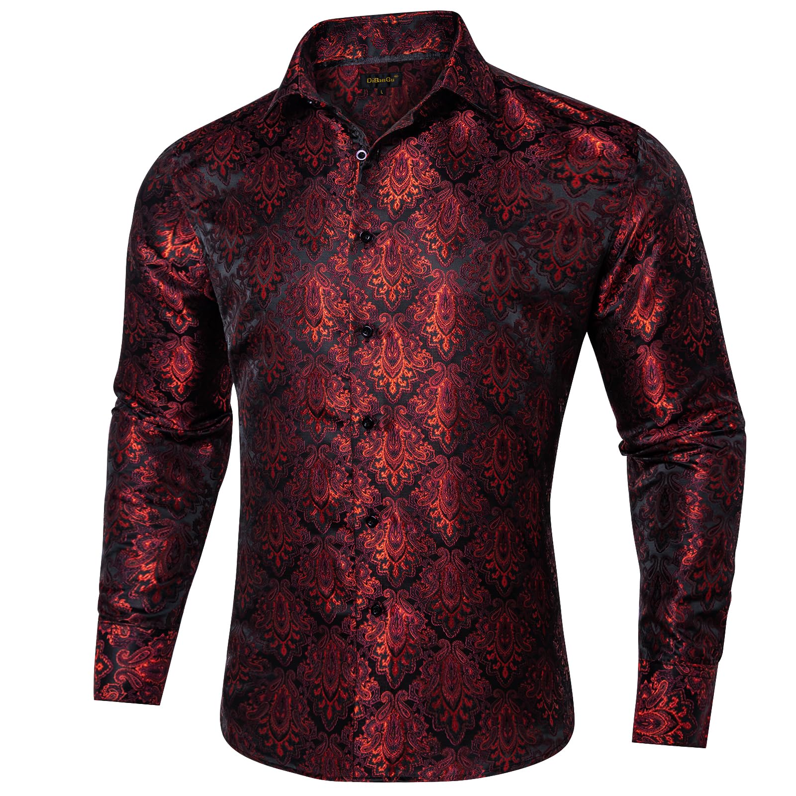 Men's Paisley Dress Shirt Long Sleeve Wrinkle Free Button Down Cowboy Shirts - Dark Red&paisley