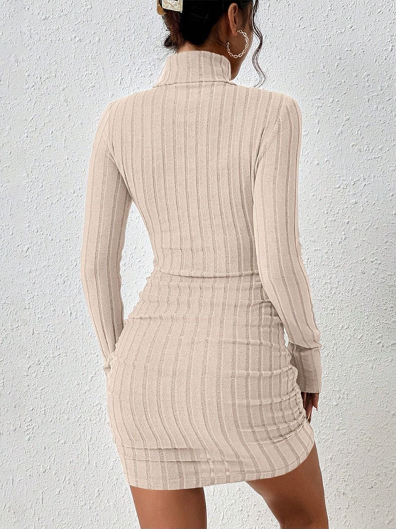 Turtleneck Ribbed Bodycon Mini Dress