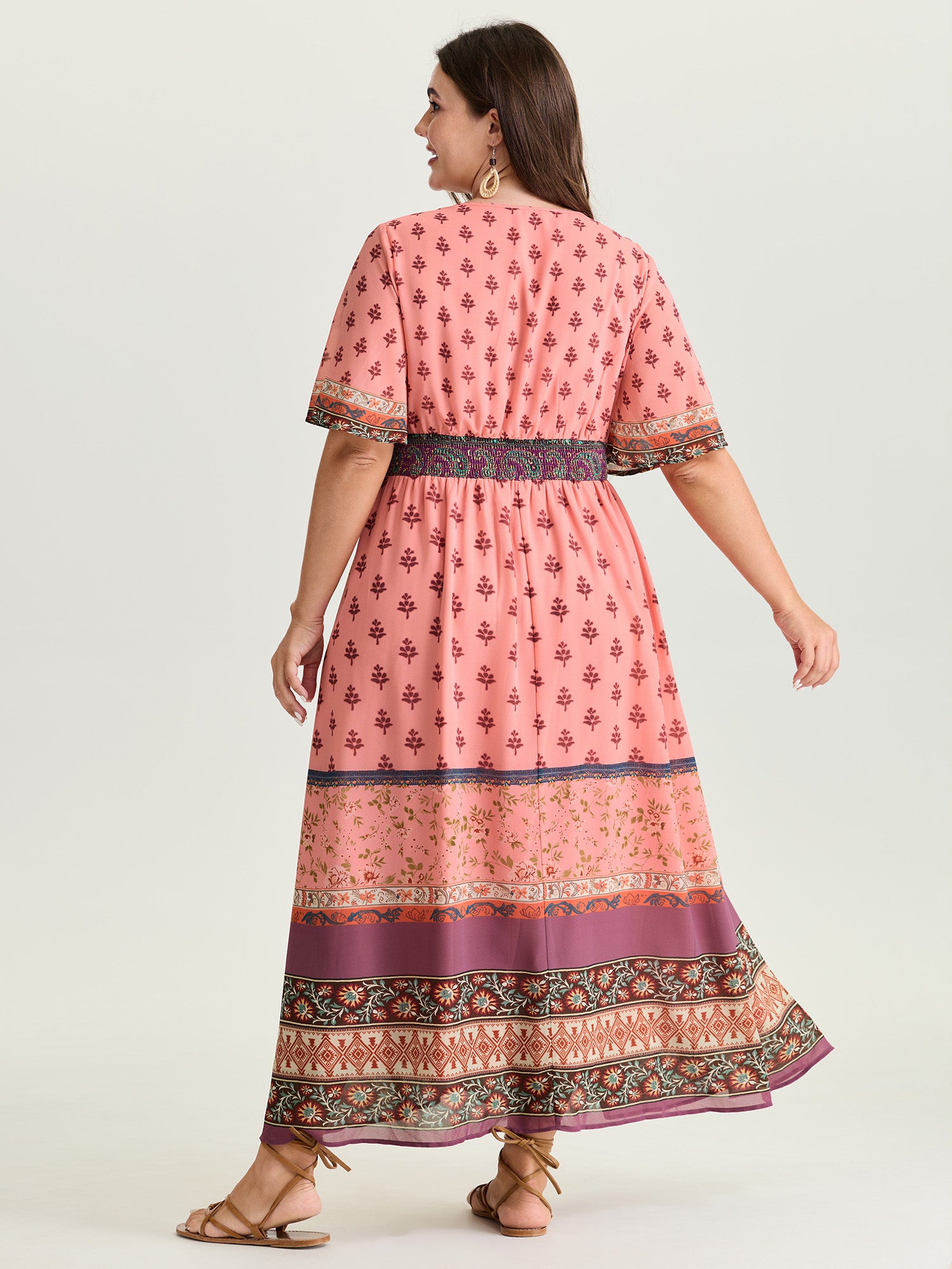 Colorful Floral Paisley Print V-Neck Maxi Dress