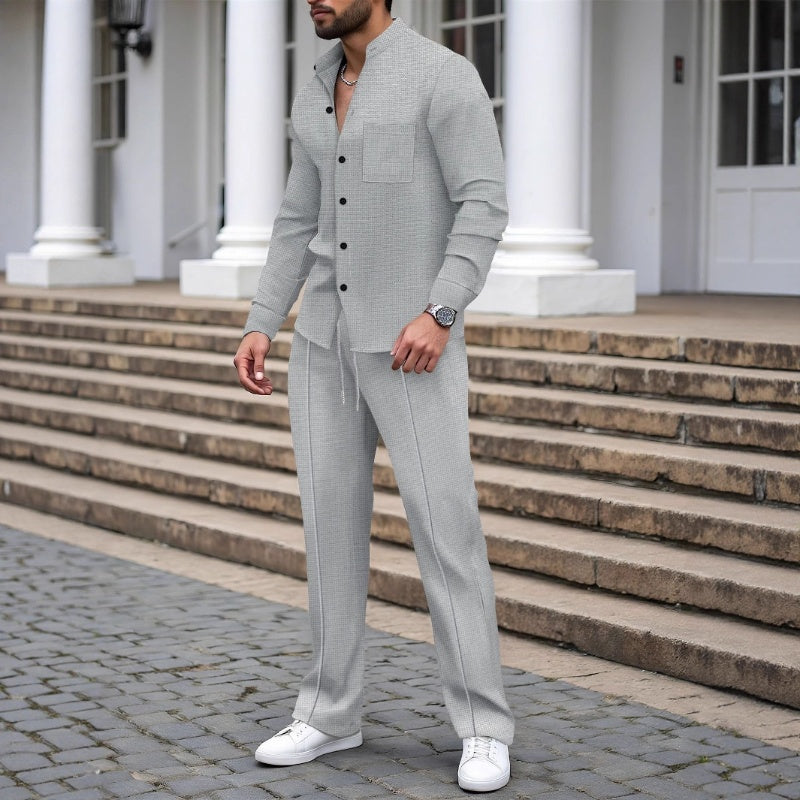 🎁New 2026 Arrival - Only $19.99!💥 Men's Casual Waffle Knit Shirt and Pants Two-Piece Set