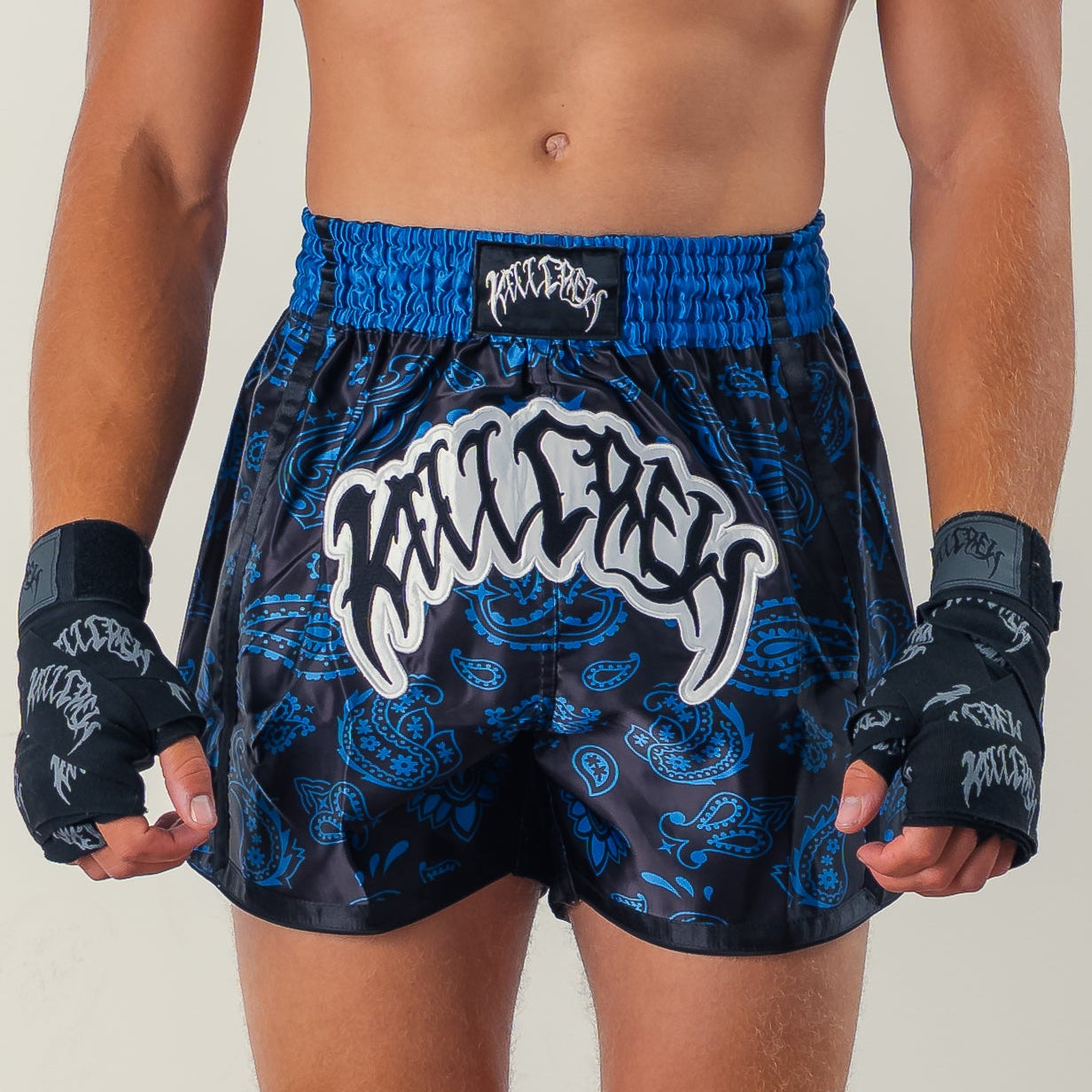 BANDANA FIGHT SHORTS - BLACK / BLUE