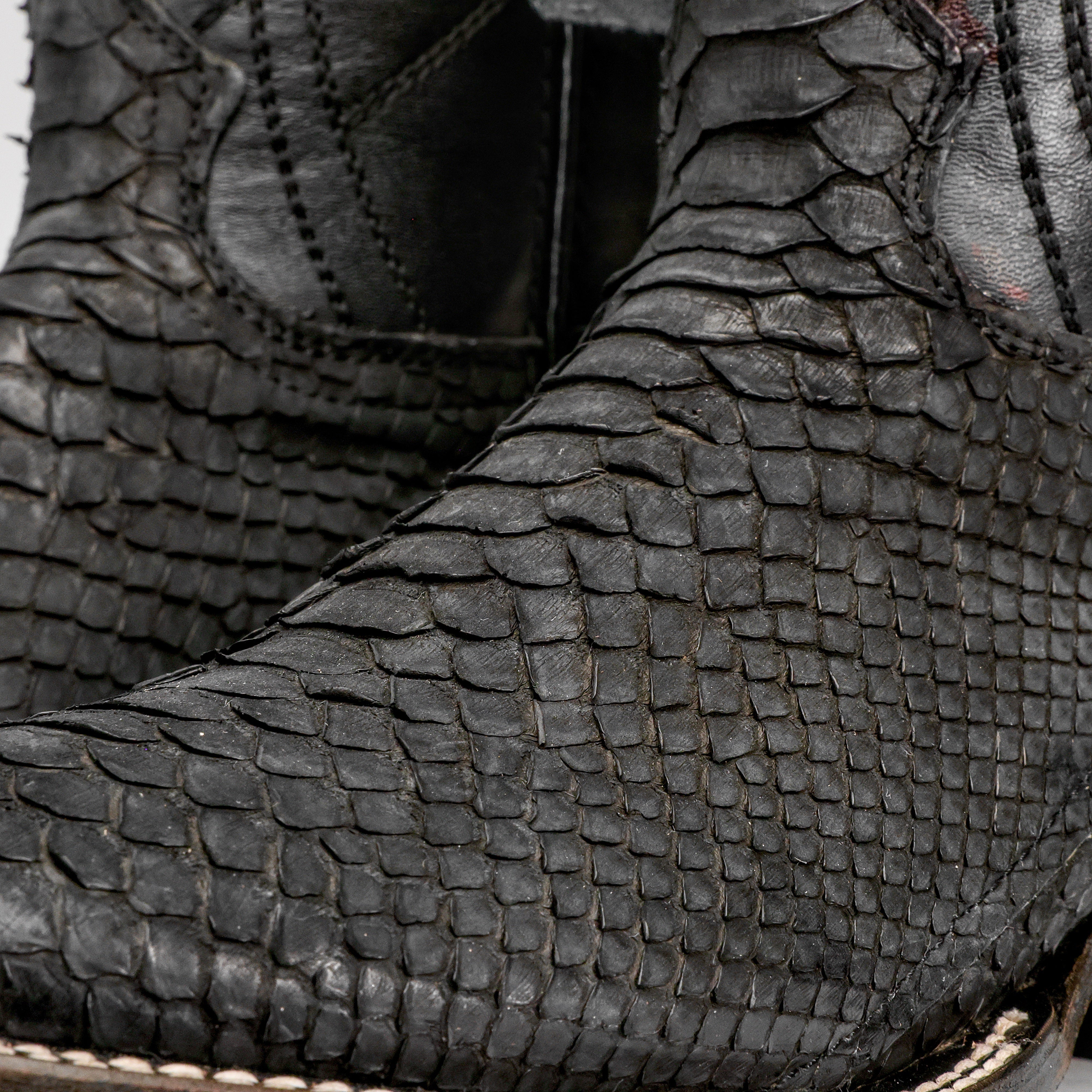 GENUINE Matte Black Python Boots - Square Toe