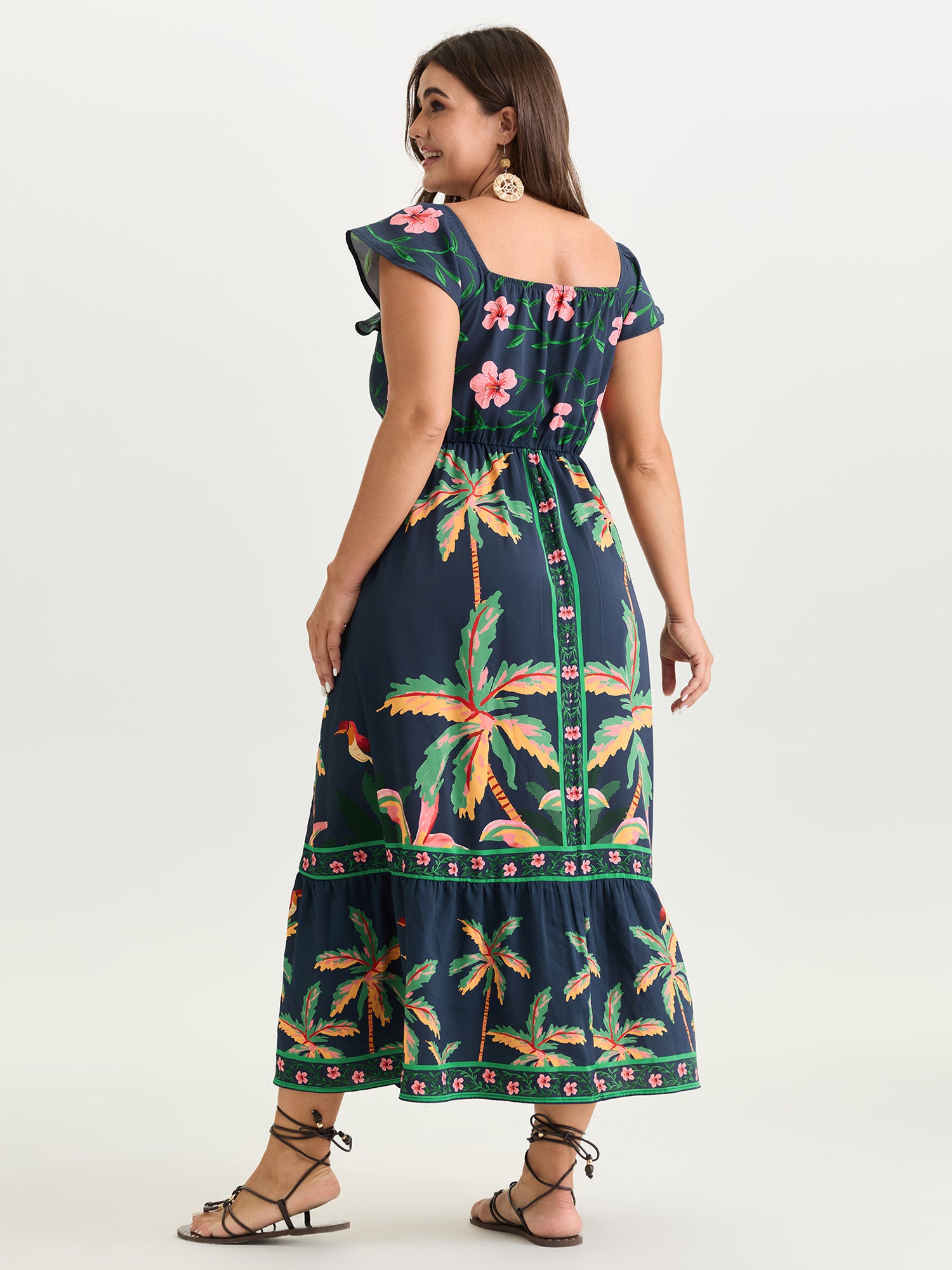 Supersoft Tropical Floral Print Drawstring Maxi Dress