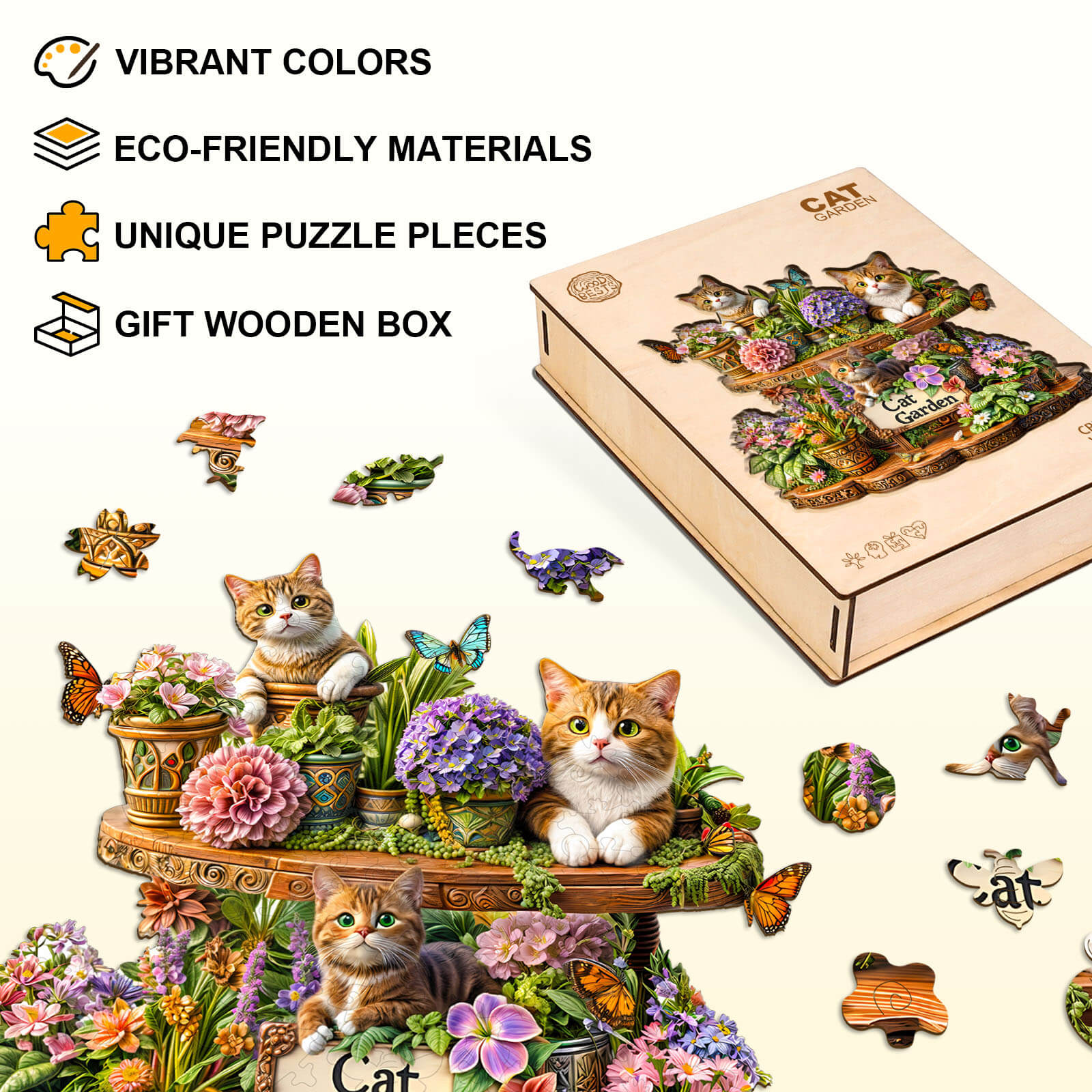 Cat Garden Wooden Jigsaw Puzzle