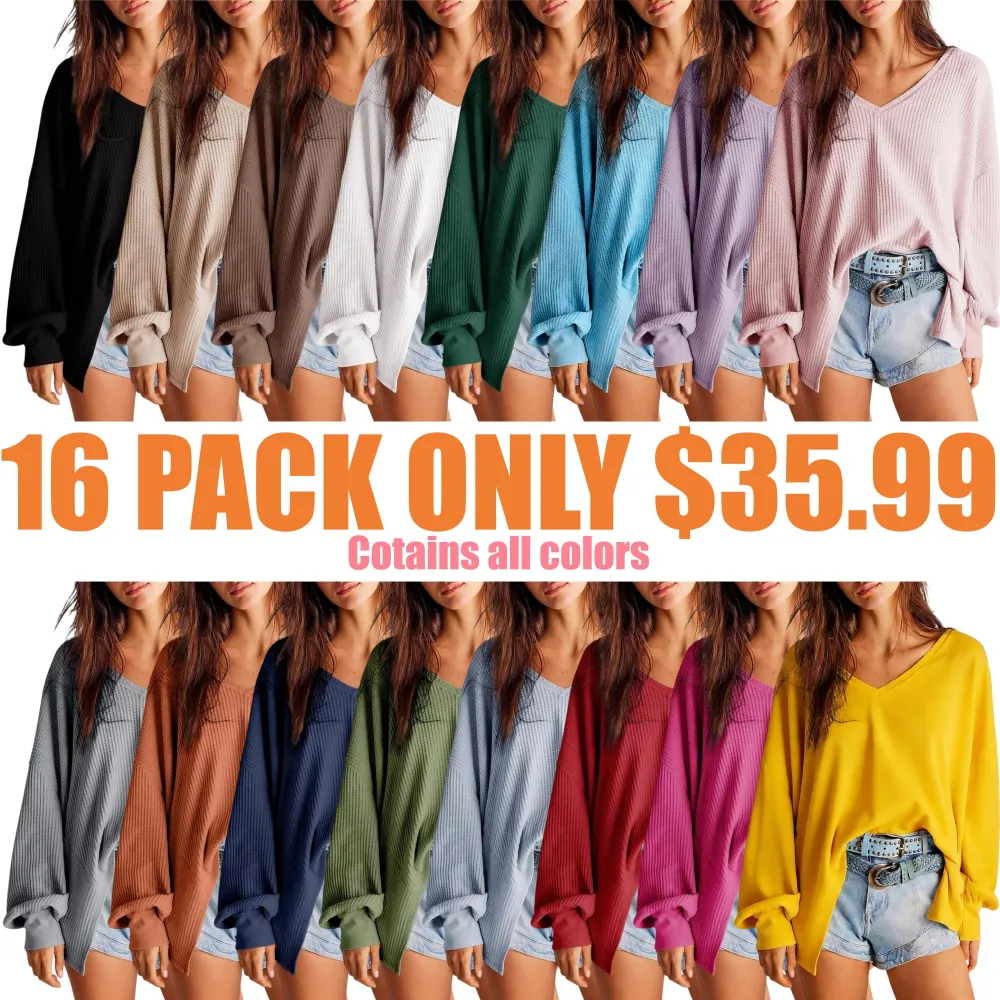 Women's Waffle Knit V-Neck Oversized Sweater