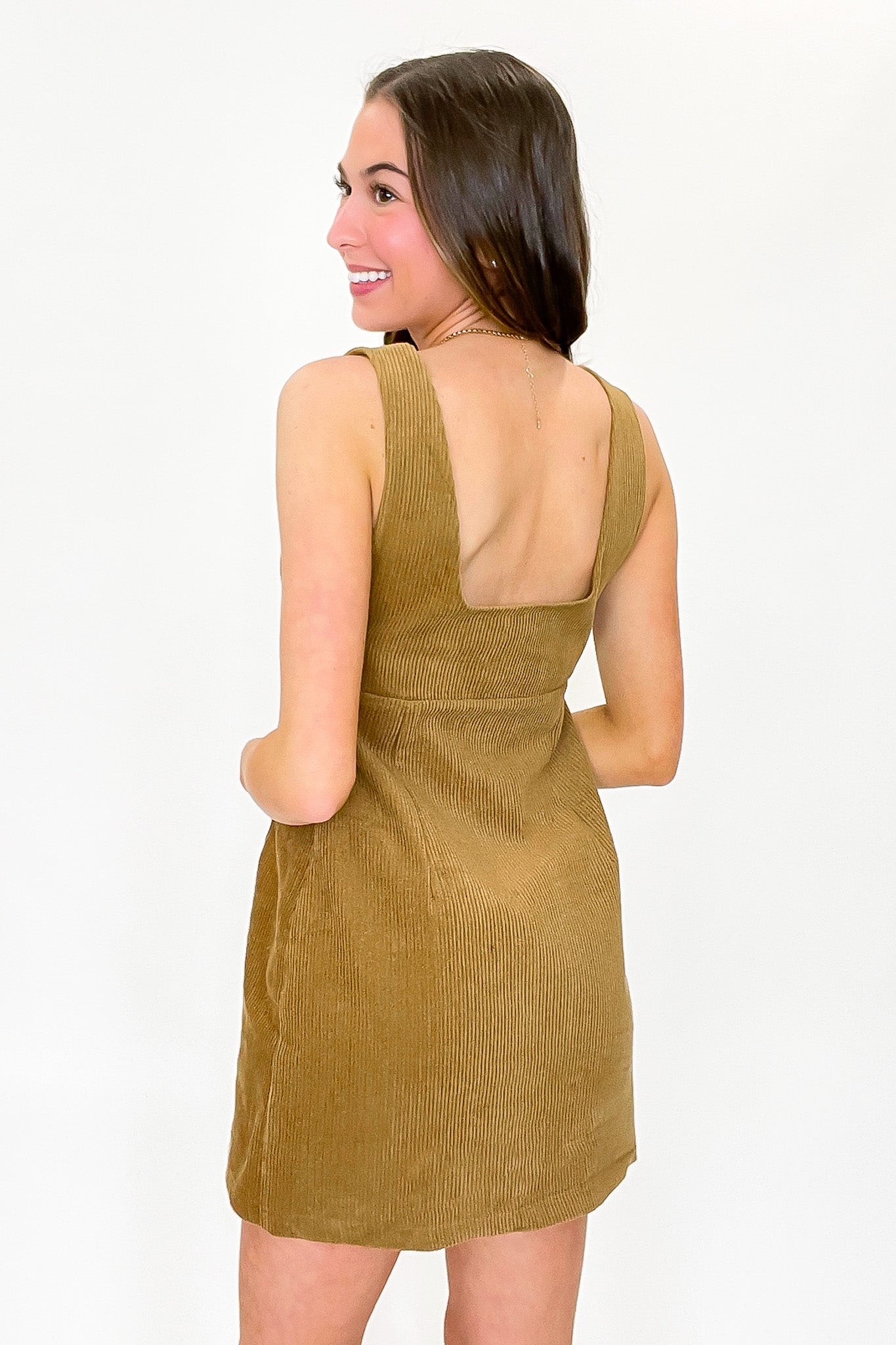 Corduroy Square Neck Jumper Dress