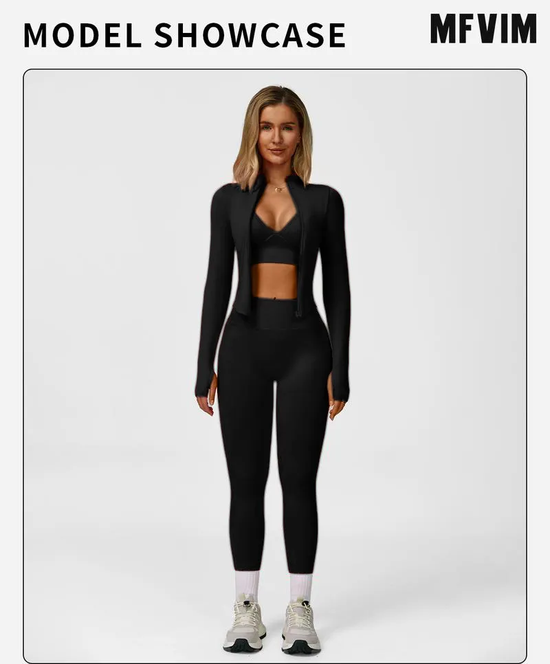 Women's 3-piece set - vest + high-waisted sweatpants + zippered short jacket