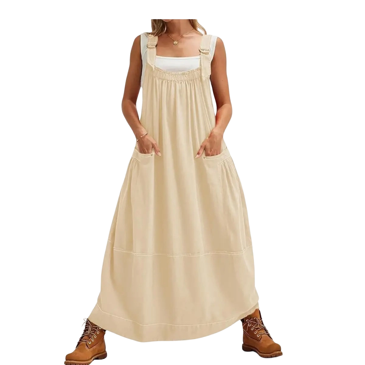 Women’s Strappy Sleeveless Barrel Midi Dress with Pockets