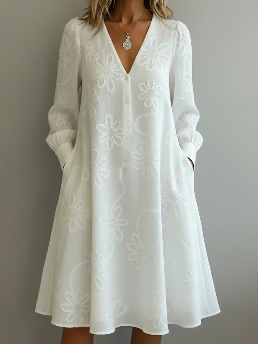 Vintage Elegant V-neck Floral Embroidery Dress