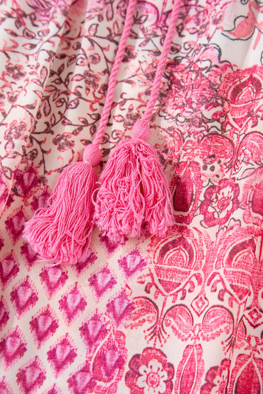 Printed Tassel Drawstring High Waist Maxi Skirt