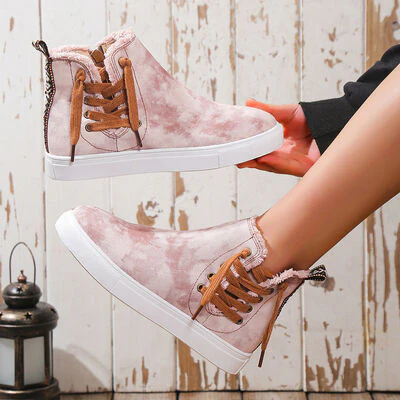 Lace-Up Round Toe Canvas Boots with Side Zip (multiple color options)