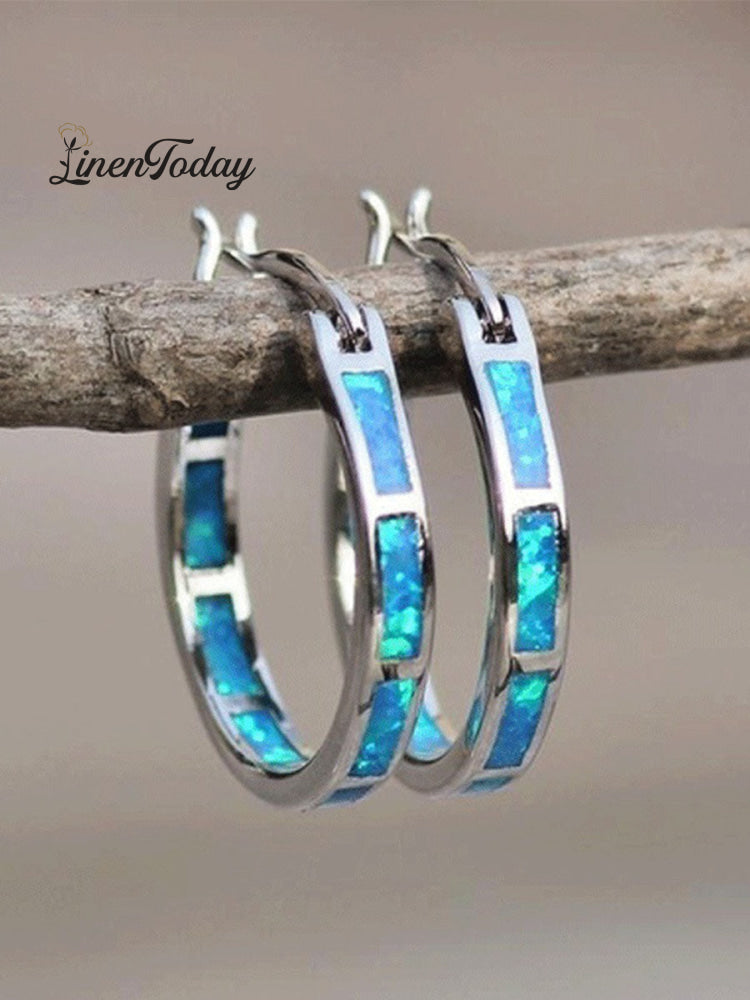 Fashion Opal Round Earrings Everyday Versatile