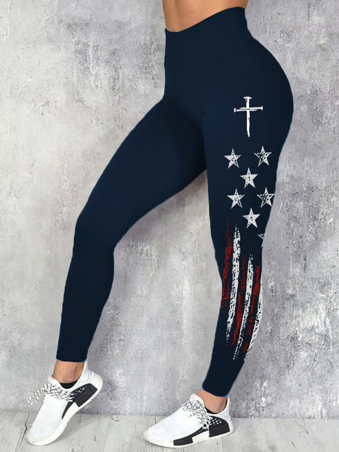 Women's Casual Retro Flag-Print Leggings