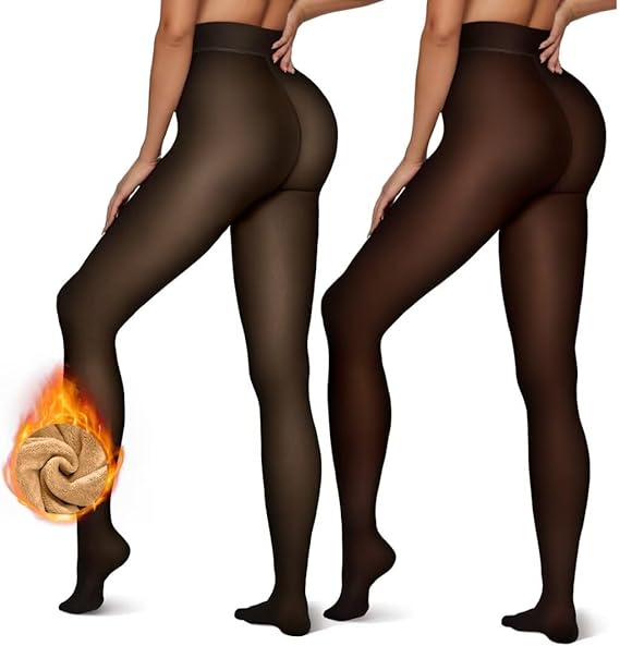 Vertvie Fleece Lined Tights For Women Thermal Warm Tights Fake Translucent Pantyhose High Waisted Thermal Leggings Winer