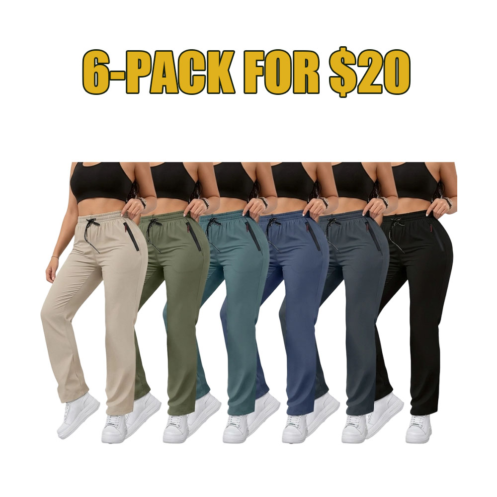 7-Pack Everyday Comfort Joggers – High-Waist Straight-Leg Pants with Zipper Pockets