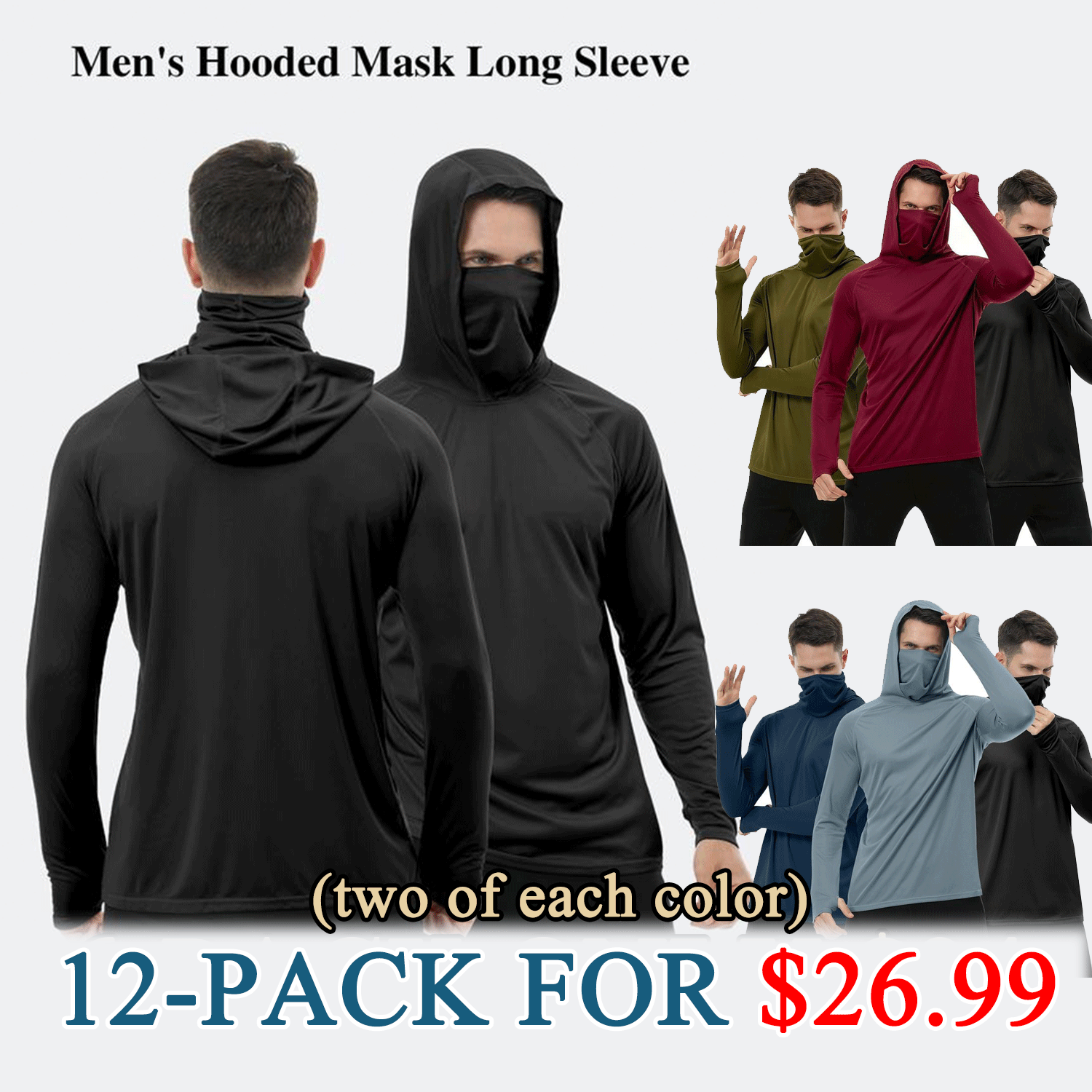 📏📏📏Men’s UPF 50+ Sun Protection HoodedShirt with Face Mask