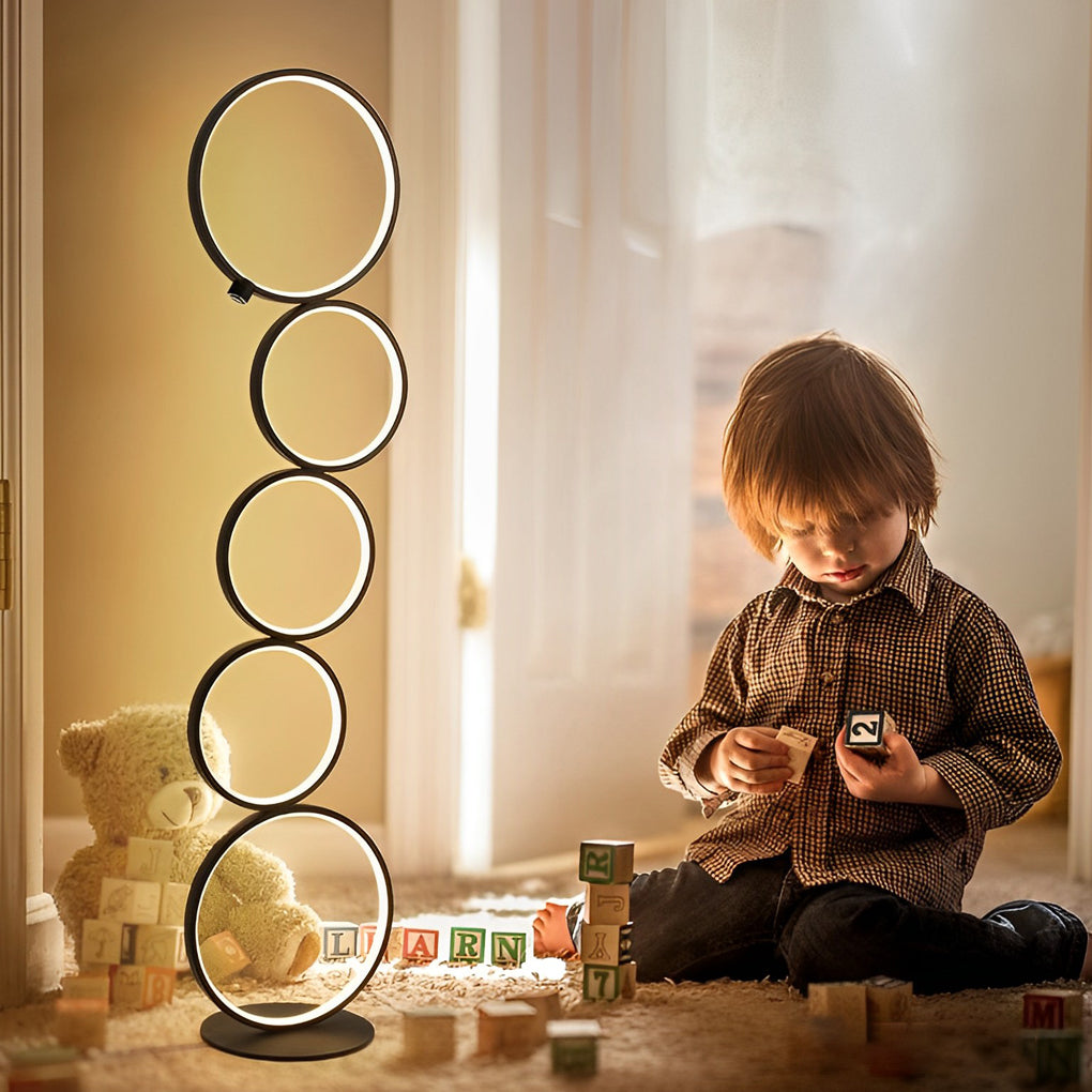 5 Circles Creative Touch Dimming LED Black Modern Floor Lamp Standing Light