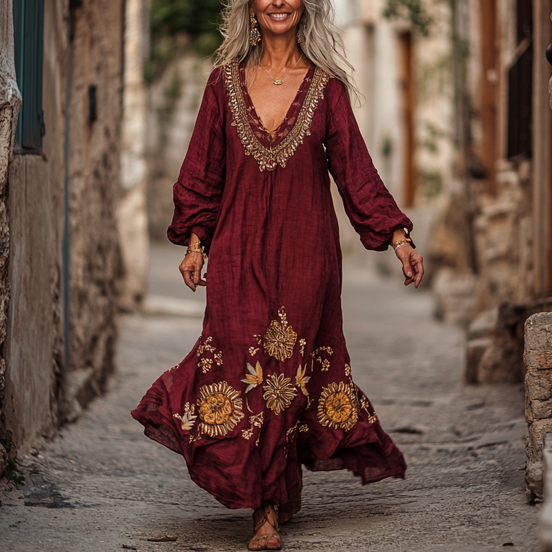 Vintage Loose Linen Patchwork Dress 63c1