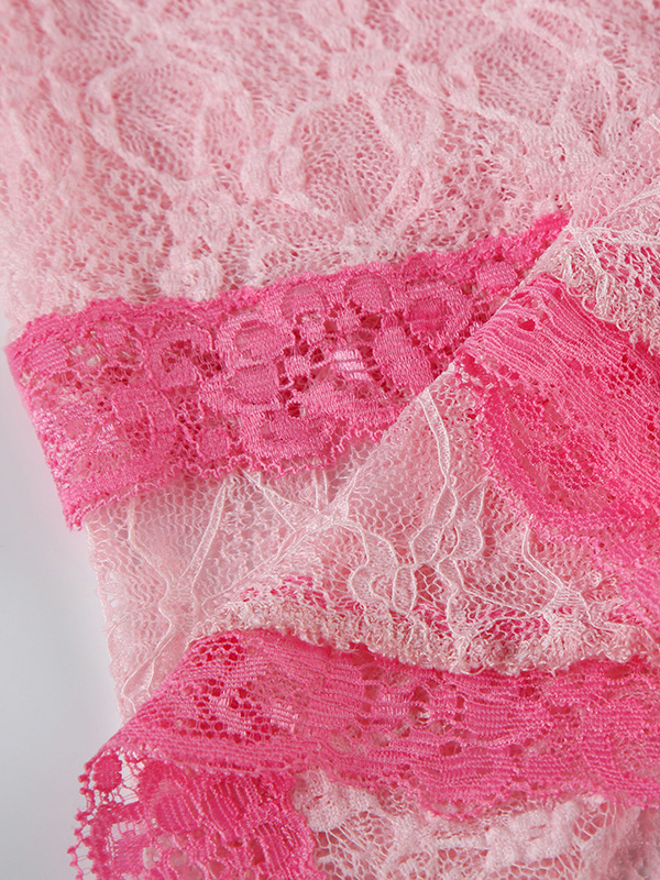 Lace Multi-Layered Casual Irregular Edge Skirt In Pink