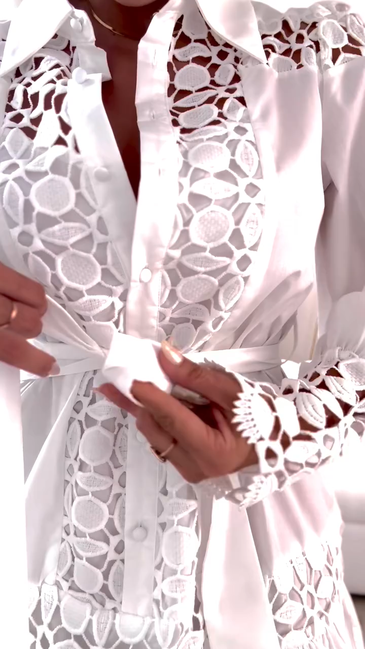 Women's Spring Fashion Solid Color Lace Splicing Dress