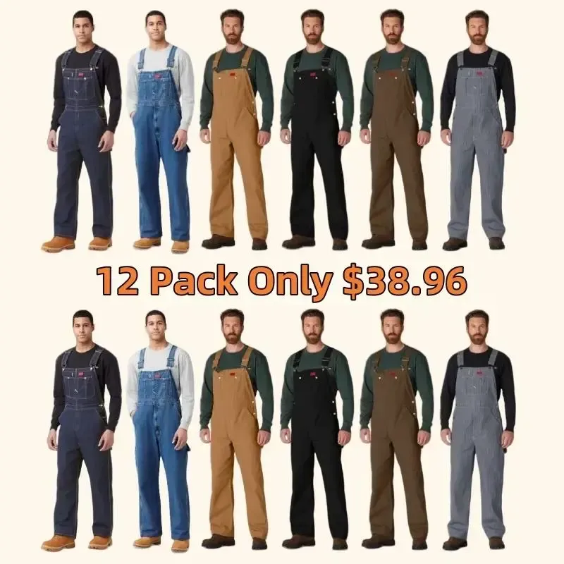 🔥Last Day Promotion!Men's Denim Bib Overalls, Workwear with Adjustable Straps and Convenient Tool Pockets