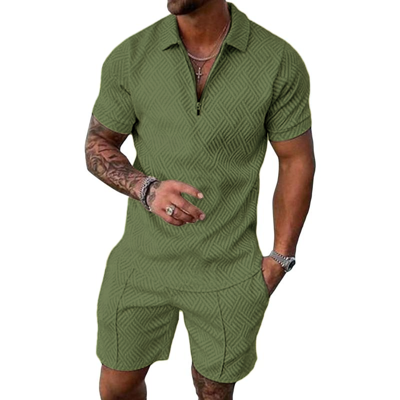 Men’s Textured Polo & Shorts 2-Piece Summer Set