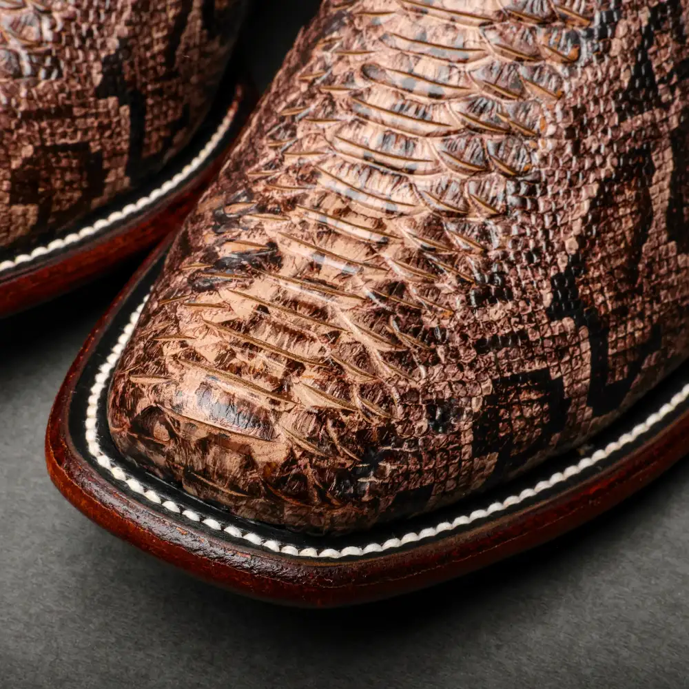 Brown Water Snake Leather Boots - Cutter Toe