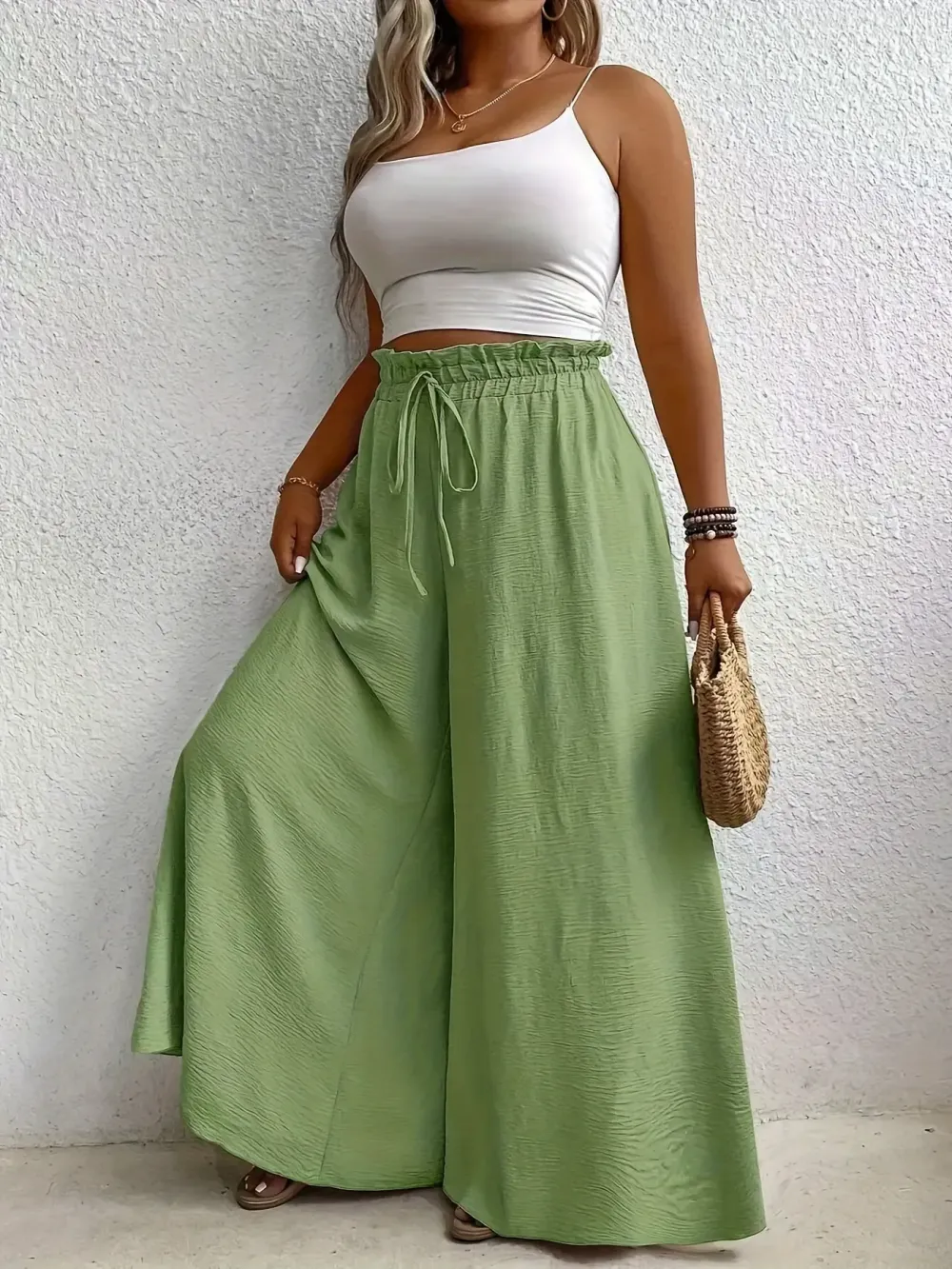 Elegant Plus Size Women's Wide Leg Pants, Loose Fit Commuter Style, Drapey Casual Trousers