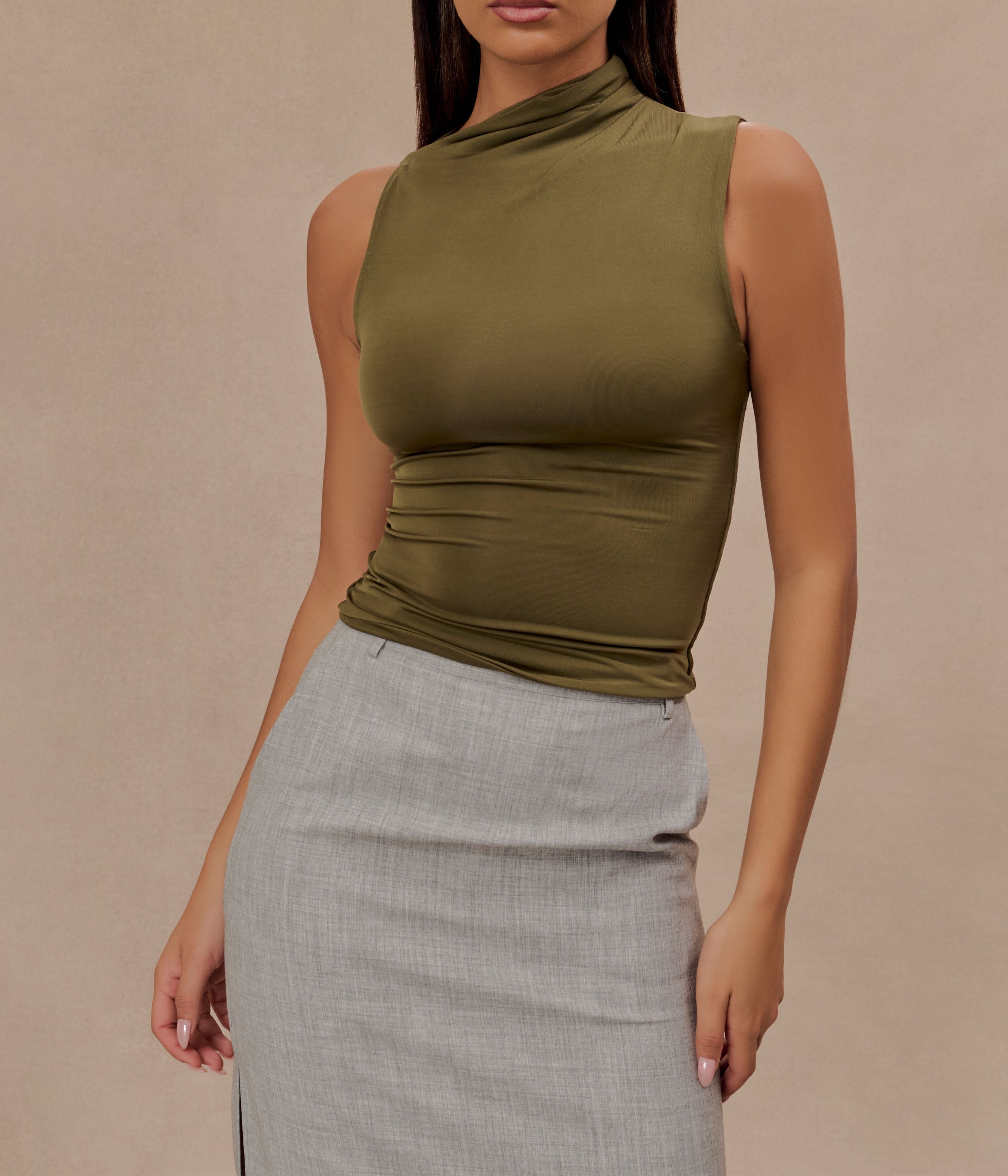 Olive Sleeveless Slinky Top