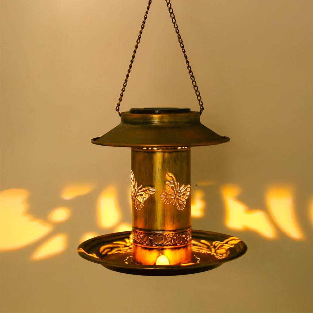 Retro Butterflies Hollow Metal Rustic Bird Feeder Solar Hanging Lights