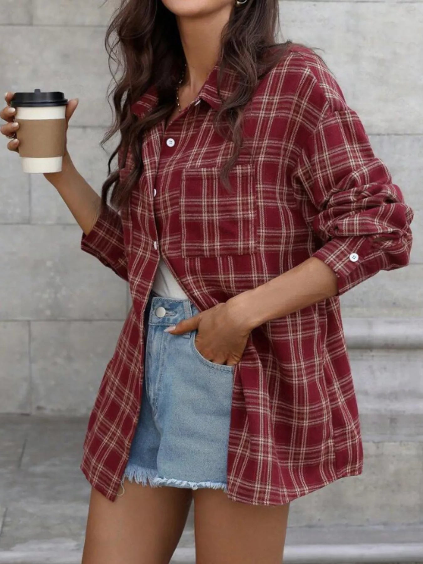 Plaid Button-Down Long Sleeve Shirt