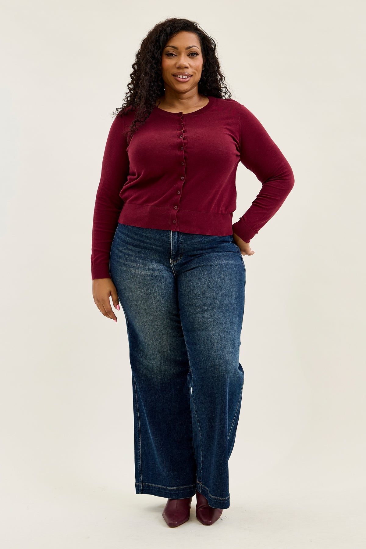 Lux Vintage Brushed Blue Wide Leg with Welt Pockets - PLUS