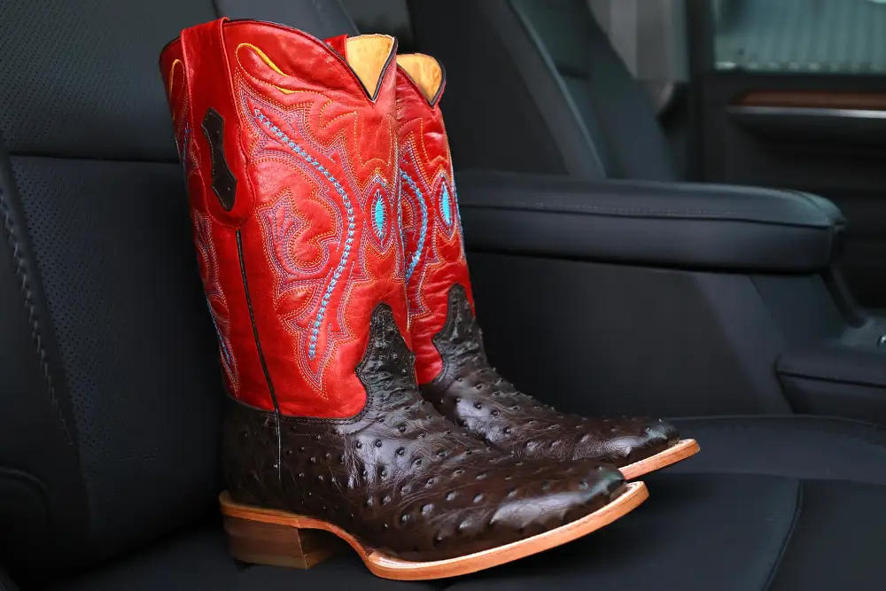 Men’s Chocolate Brown Ostrich Boots—Square Toe