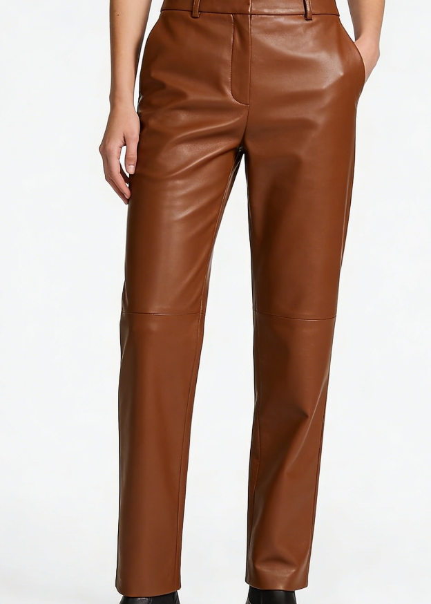 Straight Leg Faux Leather Pants (Brown & Black)
